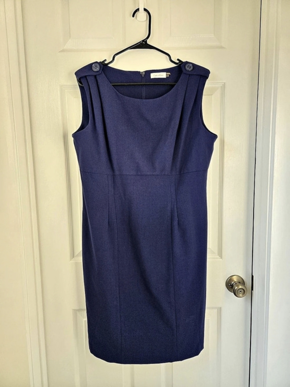 Calvin Klein Navy Sheath Dress With Button-Tab Shoulders Size 14